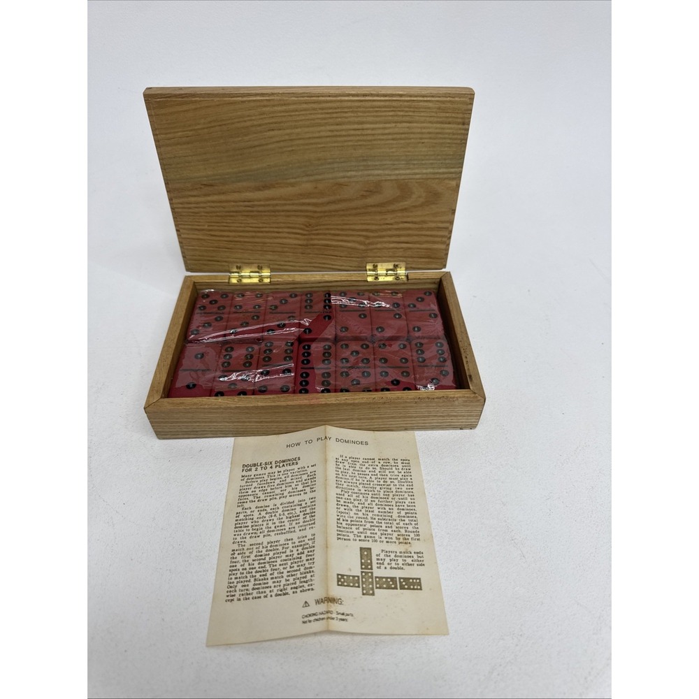Vintage Scorpion Red & Black Complete Domino Set in Wooden Box New Dominos